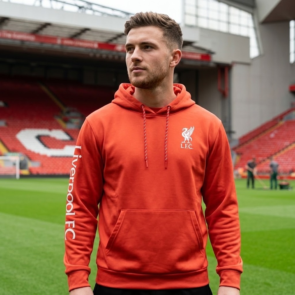 Liverpool FC Hoodie Men Size M Red Pullover Graphic Sleeve Official Product